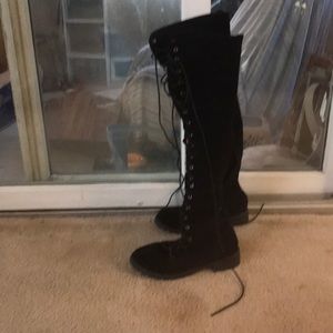 Over the knee black lace up boots
